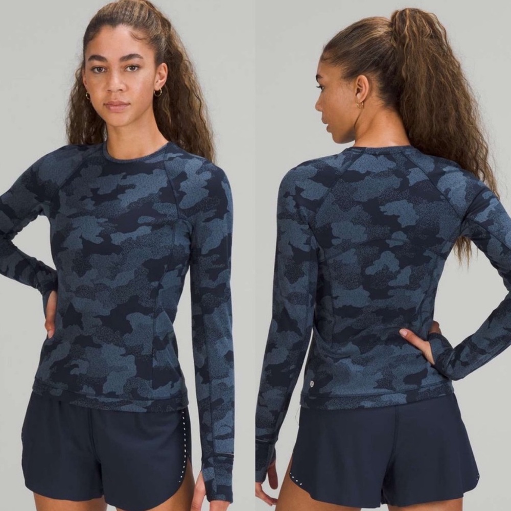 Lululemon Its Rulu Run Long Sleeve Shirt Camo Jacquard Iron Blue